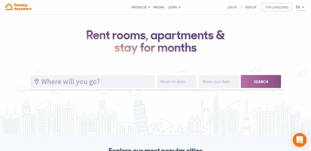Housing Anywhere's Homepage