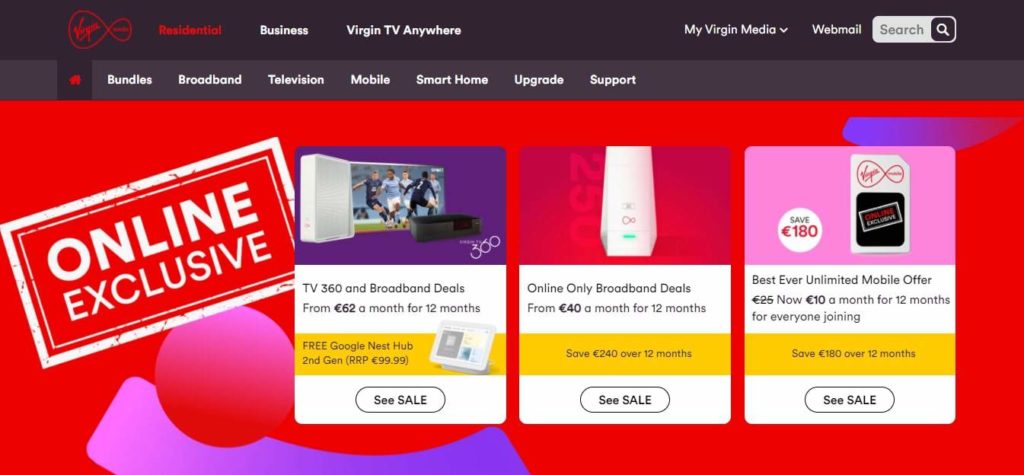 Virgin Media's Homepage