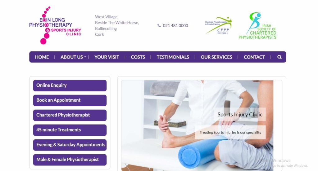 Eoin Long Chartered Physiotherapy Clinic's Homepage