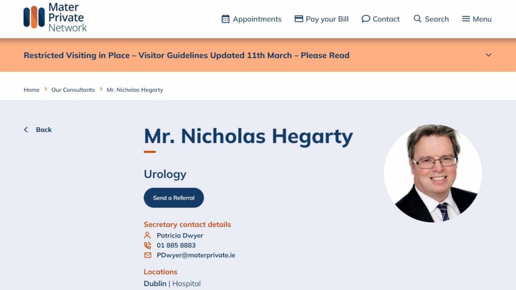 Dr Nicholas Hegarty of The Mater Hospital Homepage