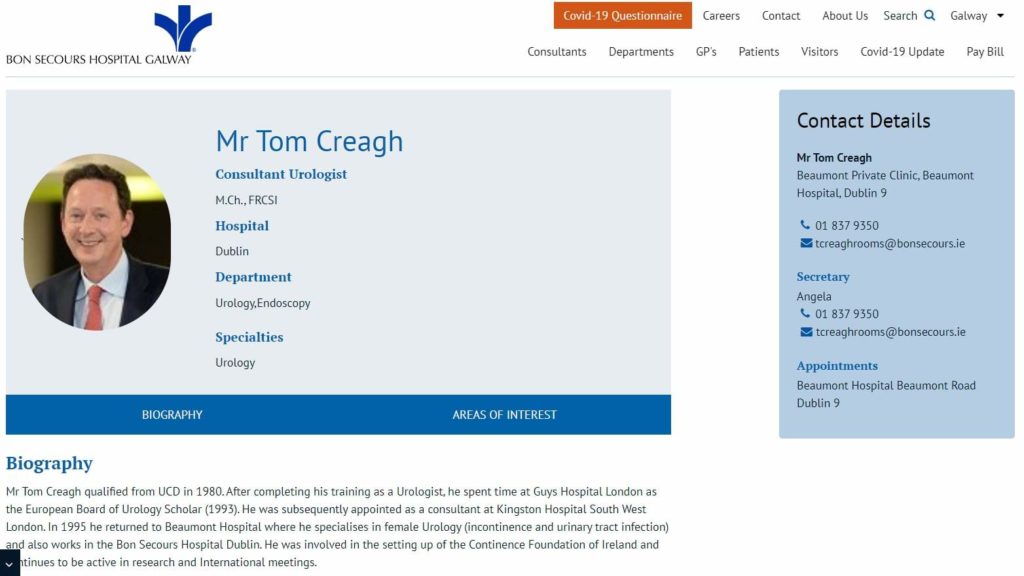 Dr Tom Creagh of Beaumont Private Clinic Homepage