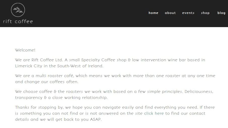 Rift Coffee Homepage