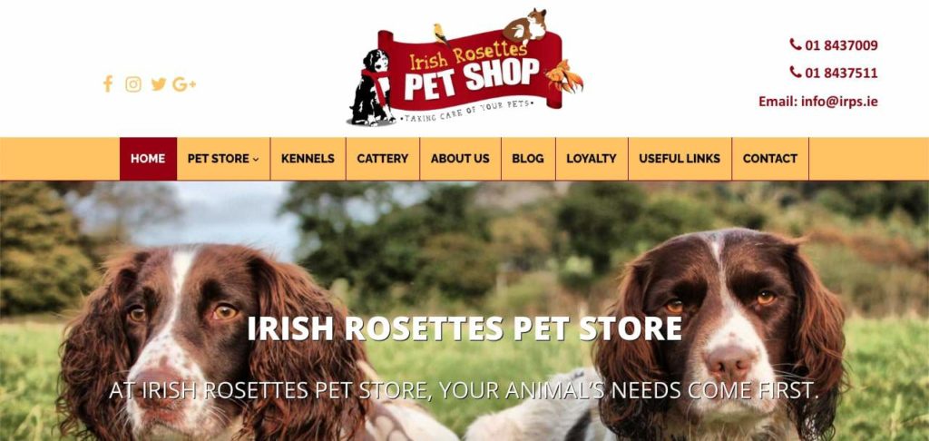 Irish Rosettes Pet Shop Homepage