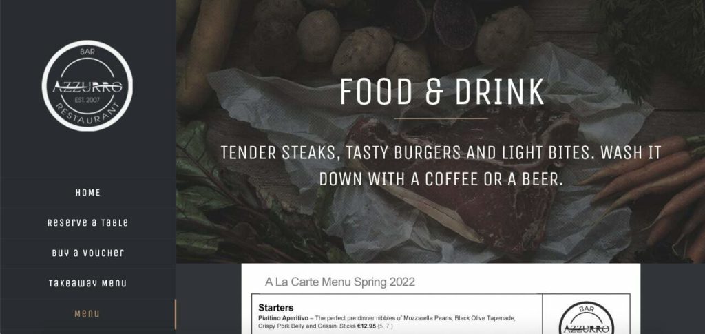Azzurro Restaurant Homepage