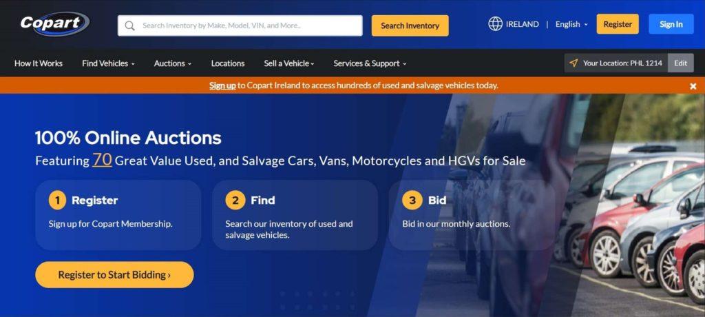 Copart's Homepage