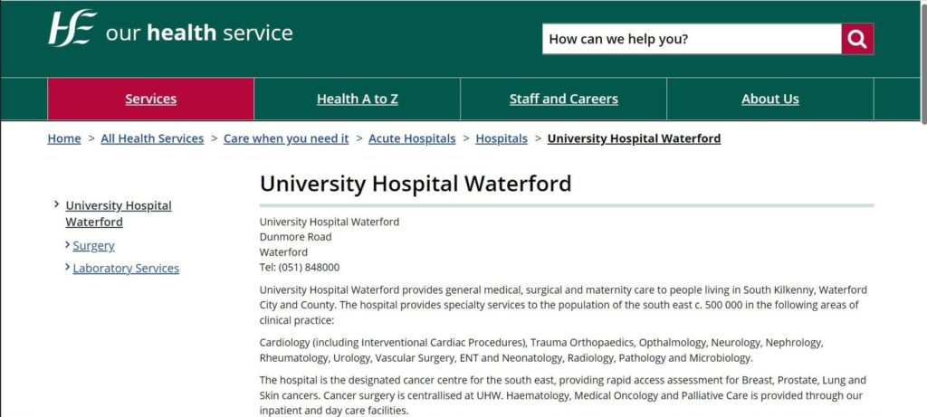 Dr. Claire Sheehy of University Hospital Waterford's Homepage