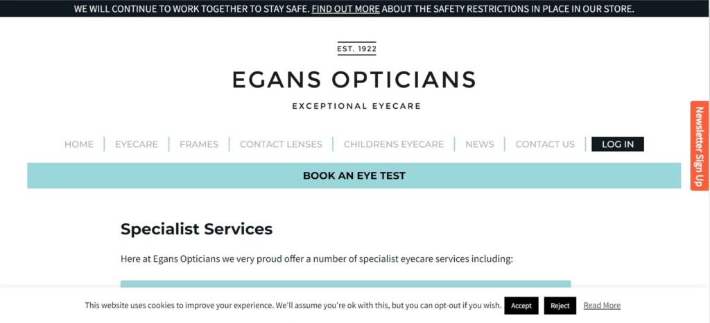 Egans Opticians Homepage