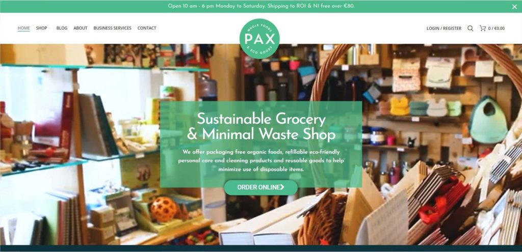 Pax Whole Foods and Eco Goods Homepage