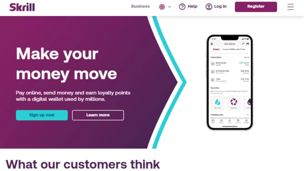 Skrill's Homepage